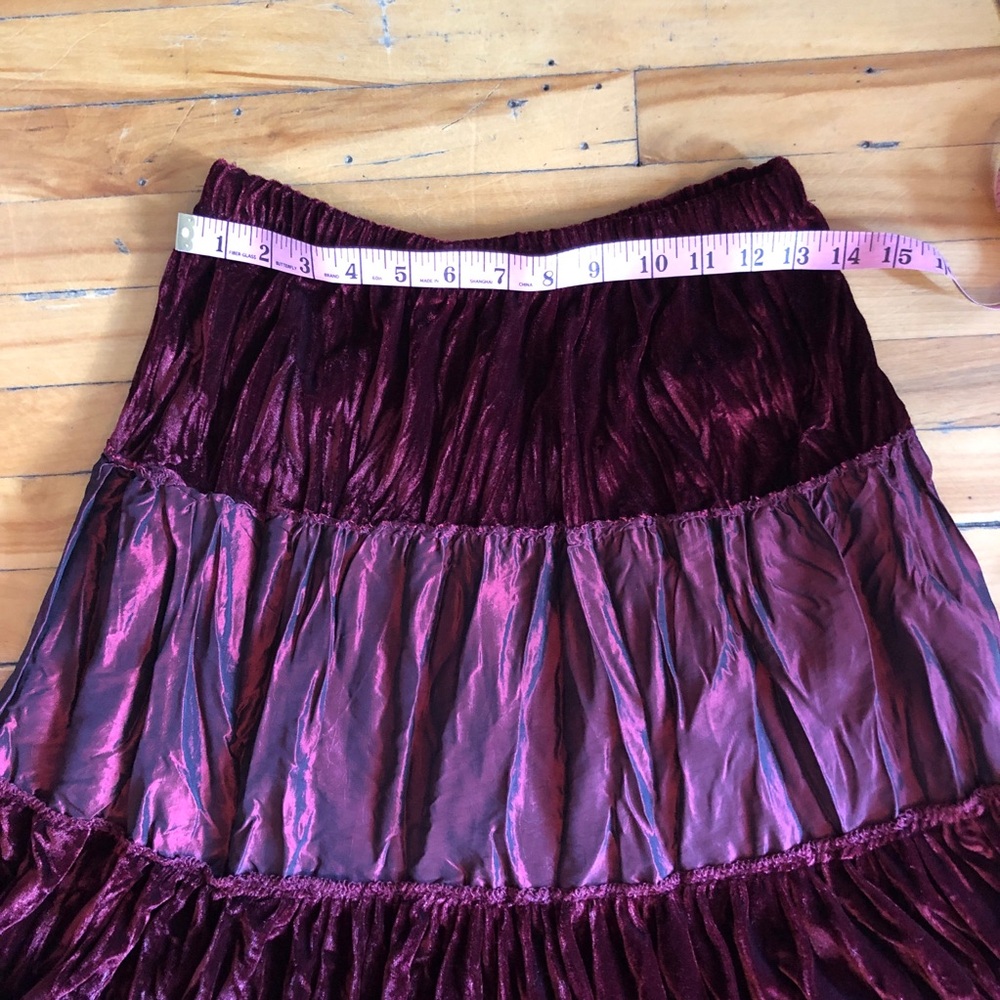 Vintage 90s/Y2K Tiered Burgundy Velvet Tafetta Whimsigoth Bohemian Skirt M - Picture 4 of 8